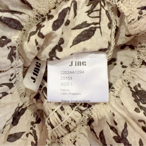 NWT J.ING Jing Beige Leaf Print Puff Sleeve Bow Detail Blouse Crop Top - Picture 3 of 11